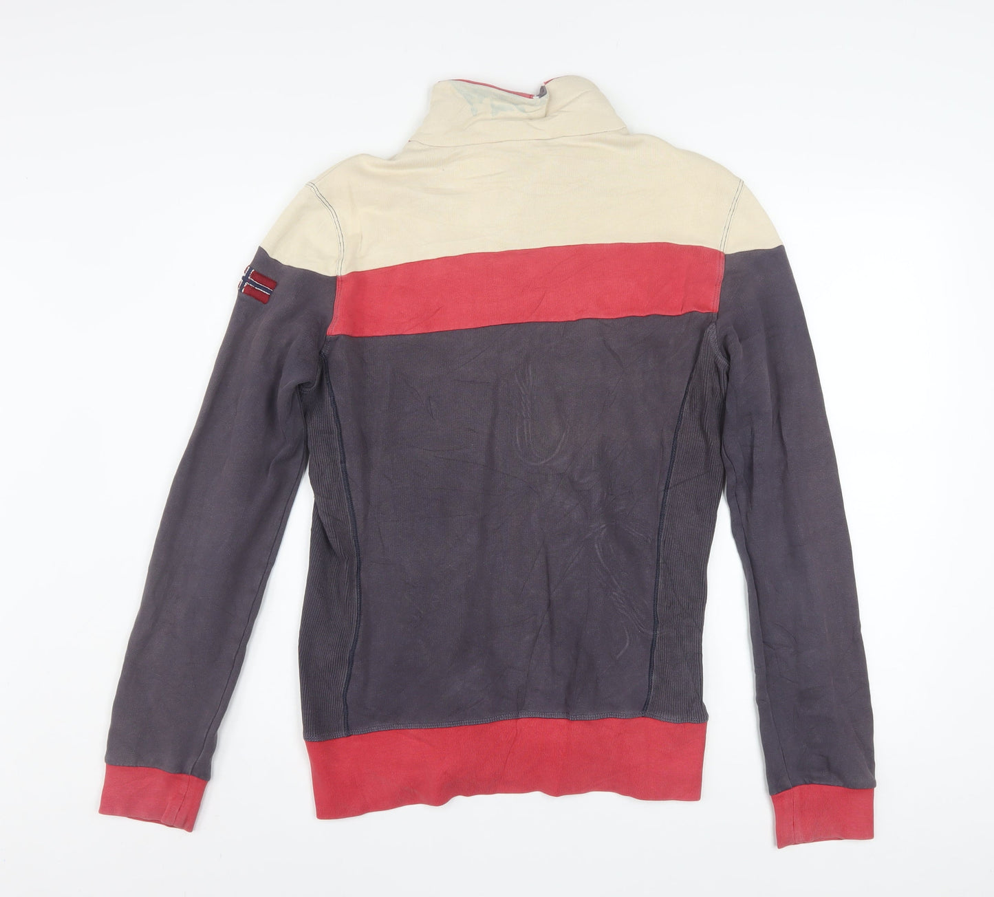 Napapijri Men's Beige Red Blue Track Jacket Size M Full Zip Cotton