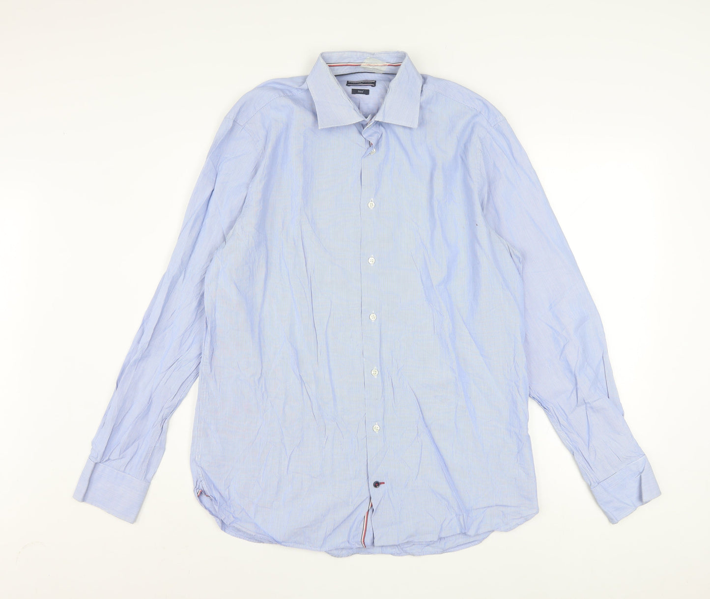 Tommy Hilfiger Men's Blue Striped Slim Fit Long Sleeve Button-Up Shirt Size 16