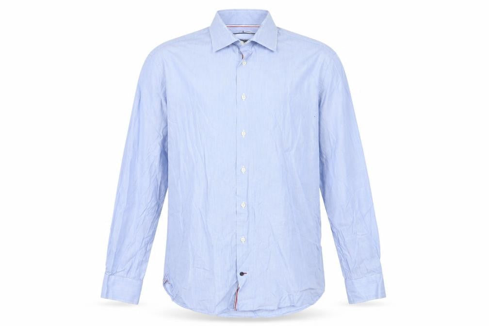Tommy Hilfiger Men's Blue Striped Slim Fit Long Sleeve Button-Up Shirt Size 16
