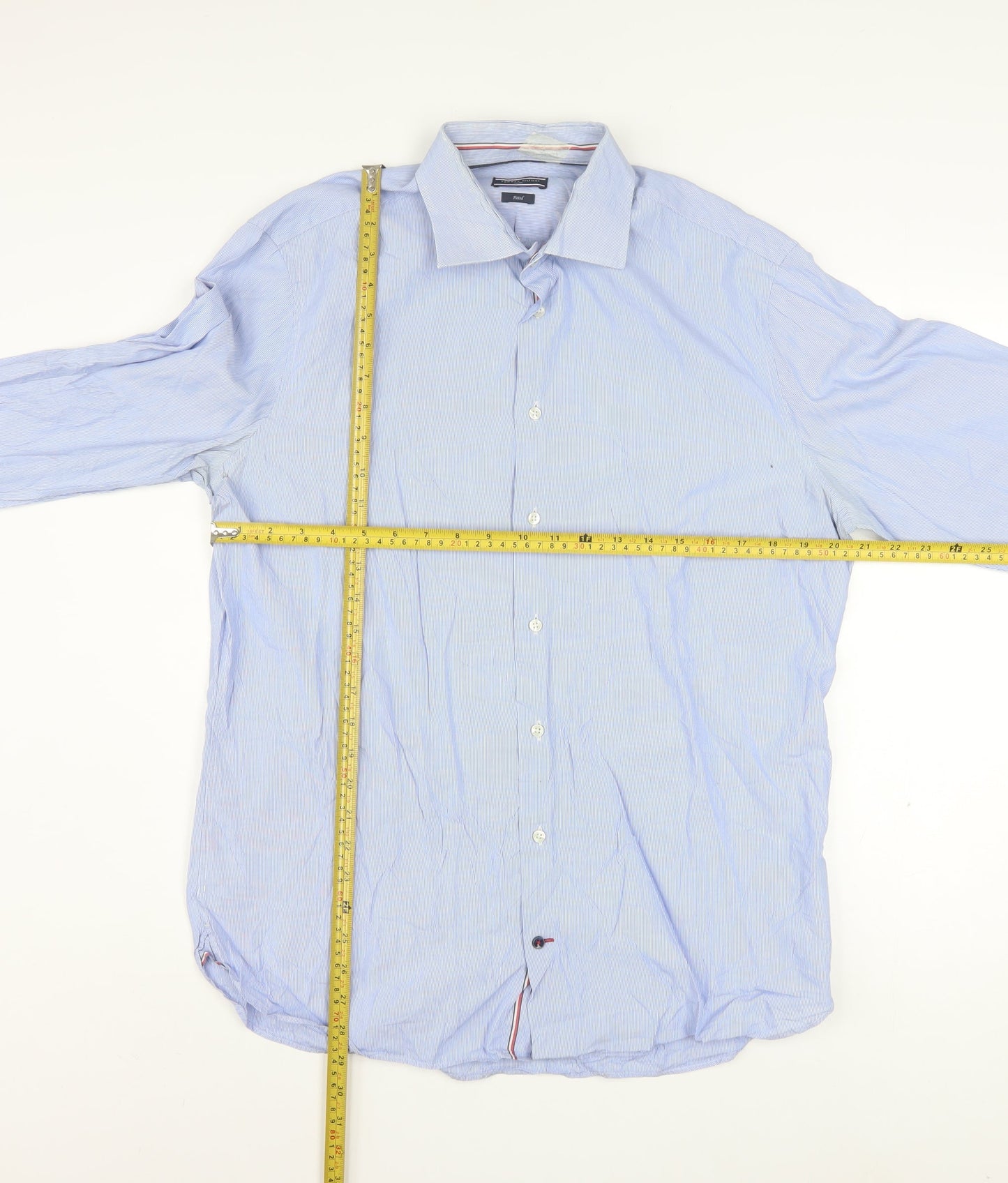 Tommy Hilfiger Men's Blue Striped Slim Fit Long Sleeve Button-Up Shirt Size 16