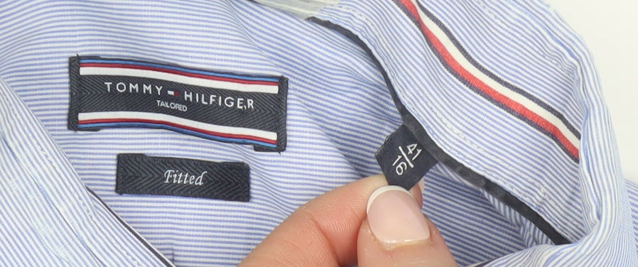 Tommy Hilfiger Men's Blue Striped Slim Fit Long Sleeve Button-Up Shirt Size 16