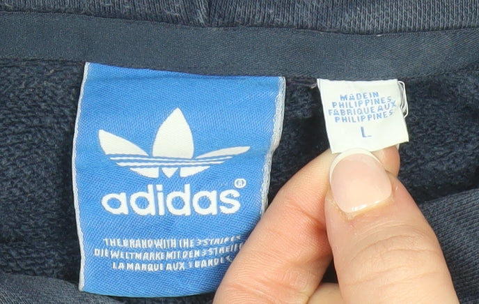 Adidas Men's Blue Pullover Hoodie L Fleece Logo Sweatshirt