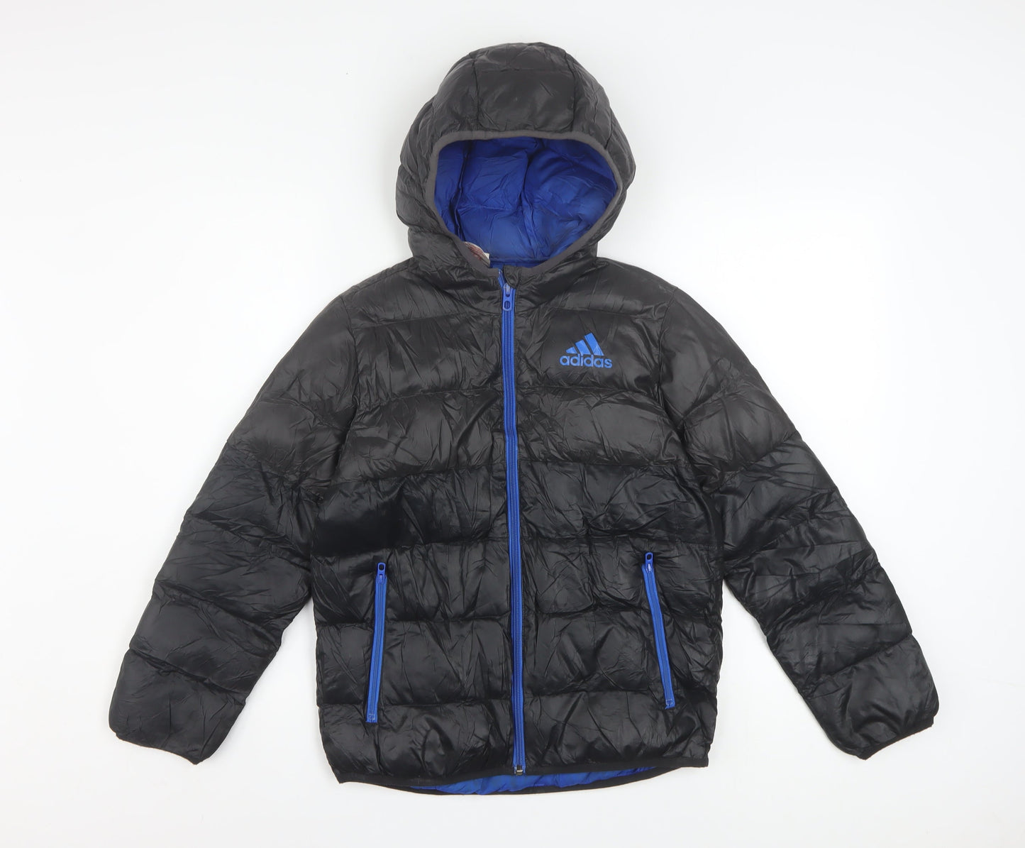 Adidas Boys Black Puffer Jacket 9-10 Years Hooded Lightweight Winter Coat
