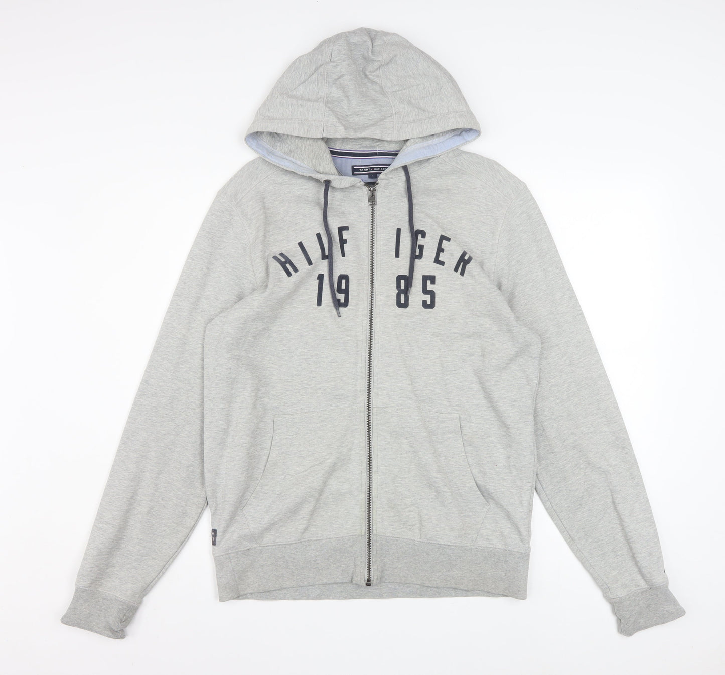Tommy Hilfiger Men's Grey Full Zip Hoodie Size S Vintage Fit