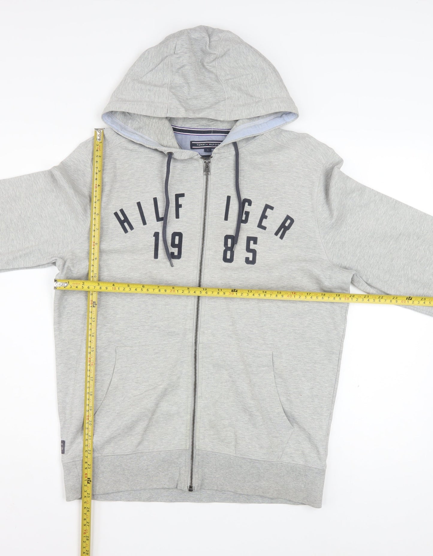 Tommy Hilfiger Men's Grey Full Zip Hoodie Size S Vintage Fit