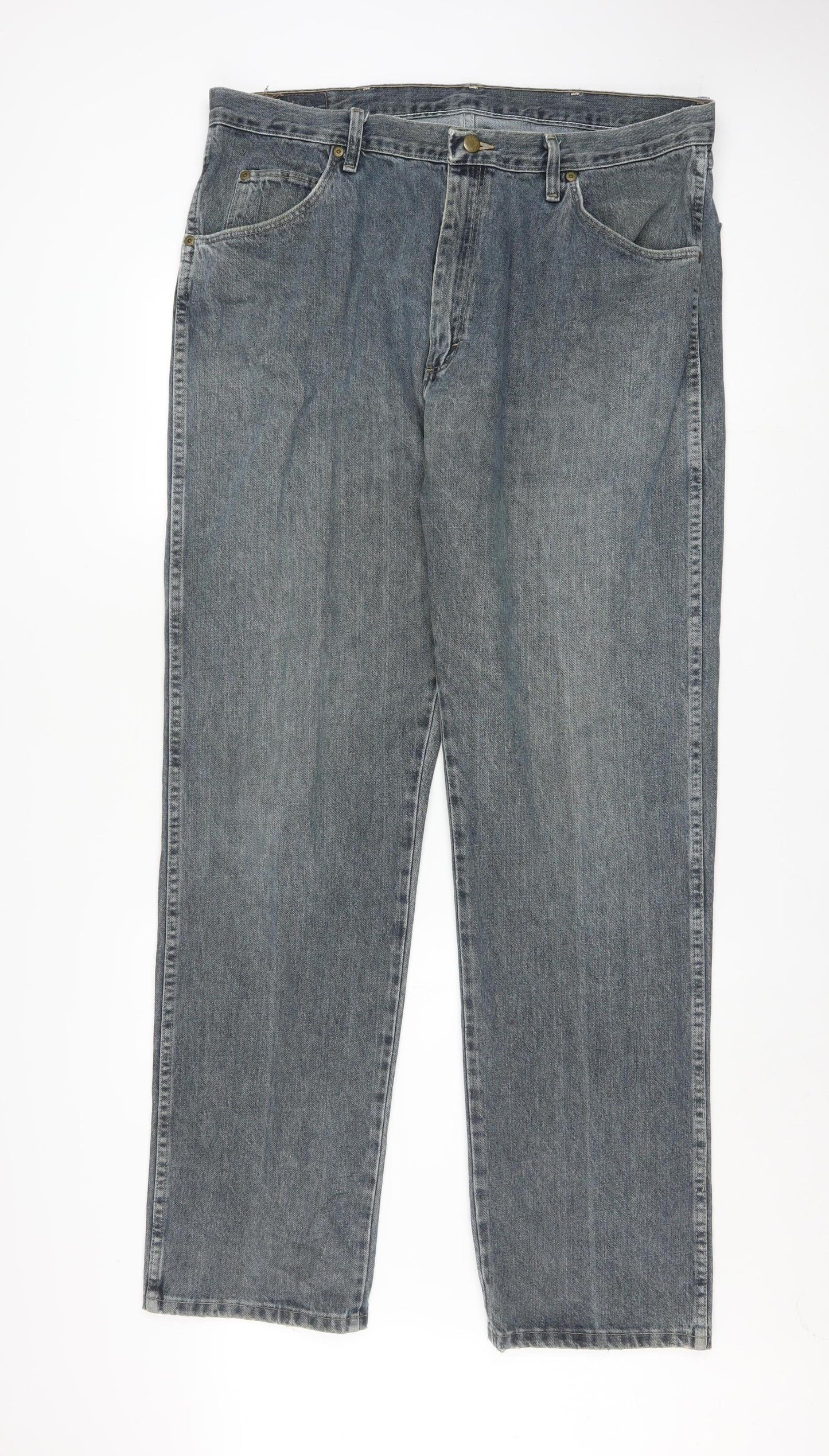 Wrangler Men's Blue 36x34 Regular Fit Straight Denim Jeans