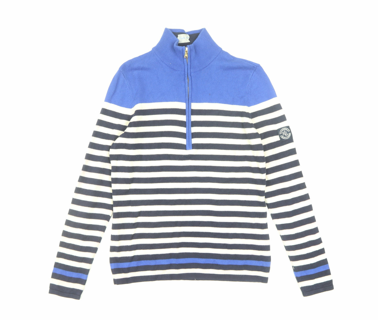 Ralph Lauren Men's Blue Striped Cotton 1/2 Zip Jumper L