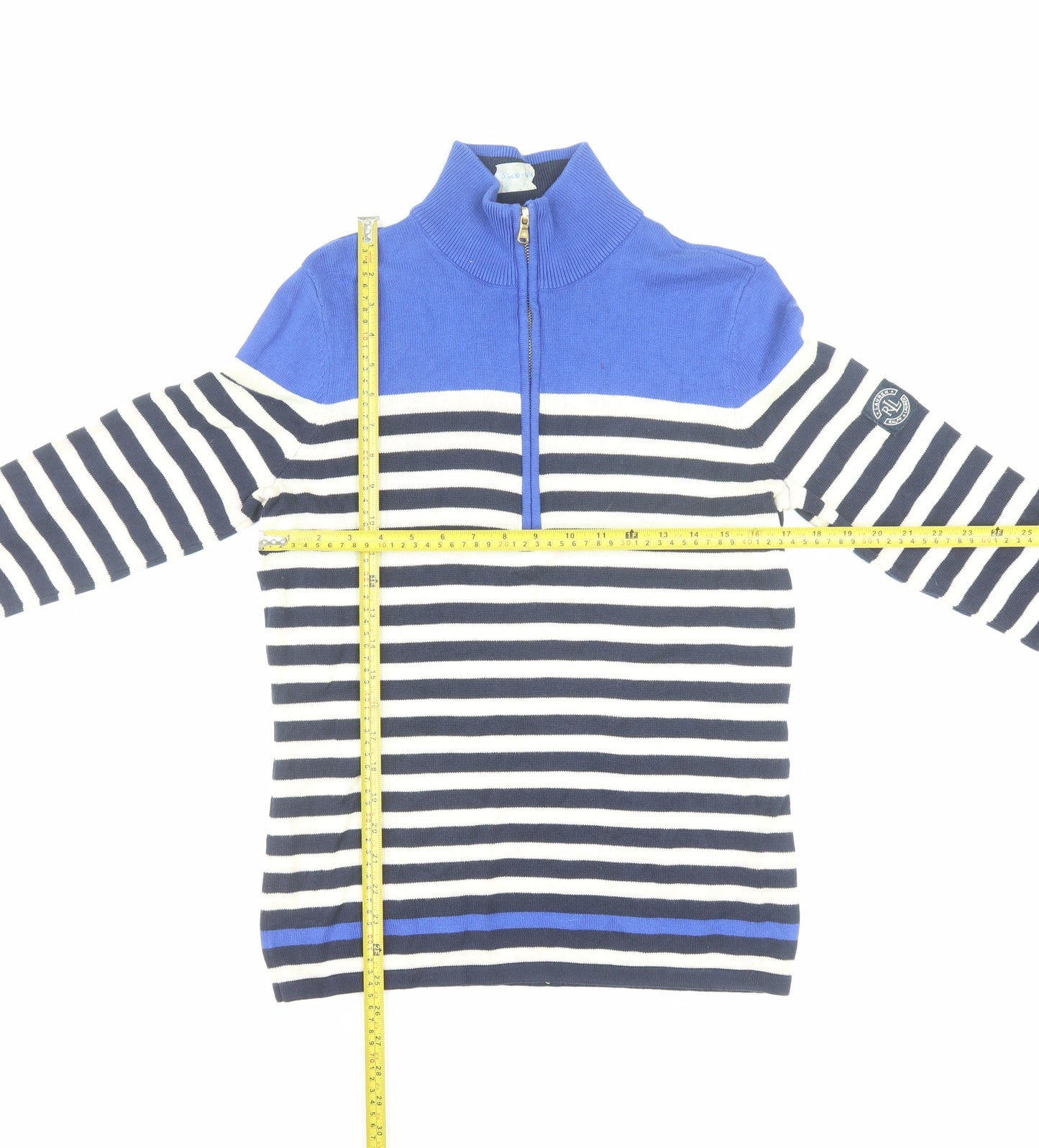 Ralph Lauren Men's Blue Striped Cotton 1/2 Zip Jumper L