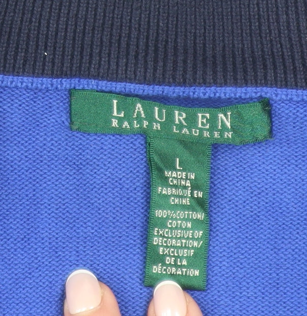 Ralph Lauren Men's Blue Striped Cotton 1/2 Zip Jumper L