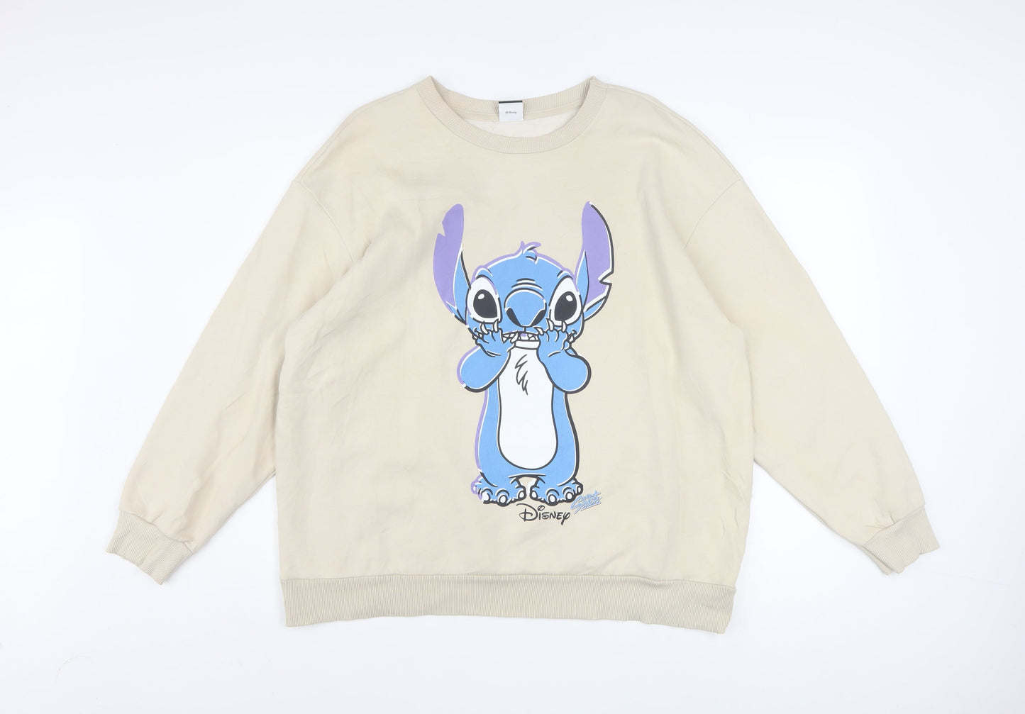 Disney Classics at George Women Beige Stitch Sweatshirt L Pullover Cotton Blend