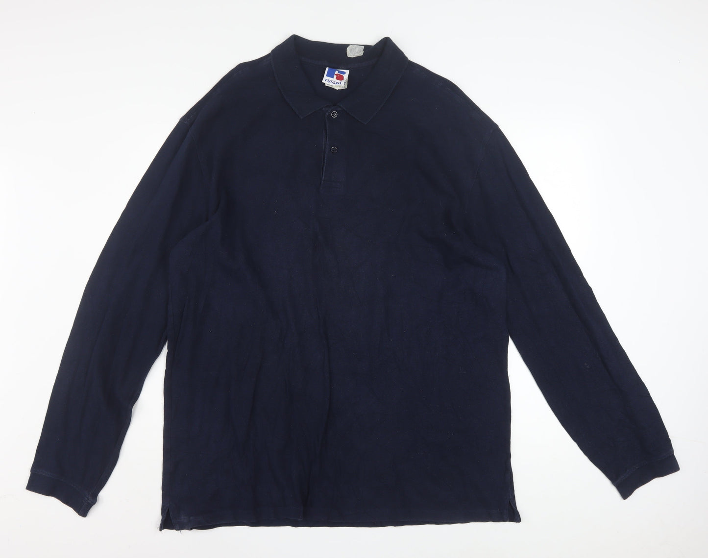 Russell Mens Blue XL Long Sleeve Collared Button-Up Polo Shirt
