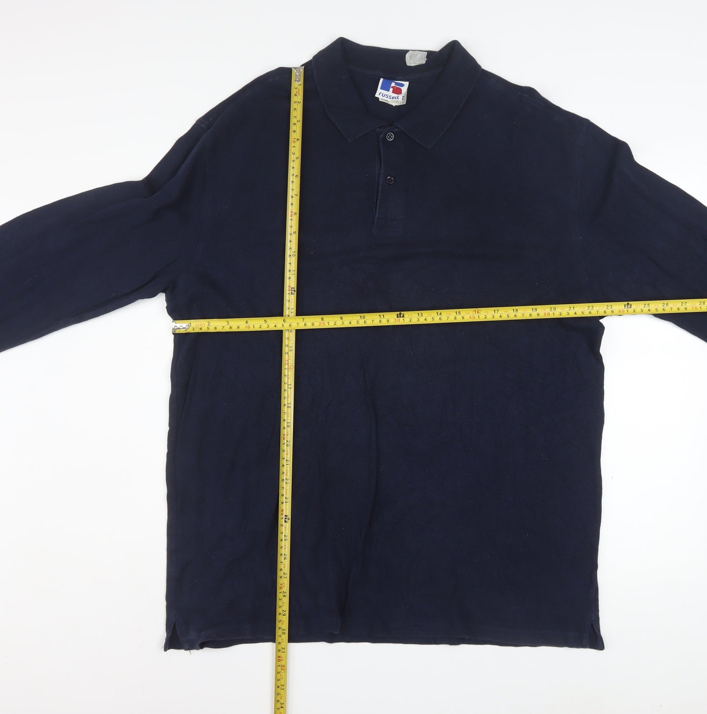 Russell Mens Blue XL Long Sleeve Collared Button-Up Polo Shirt