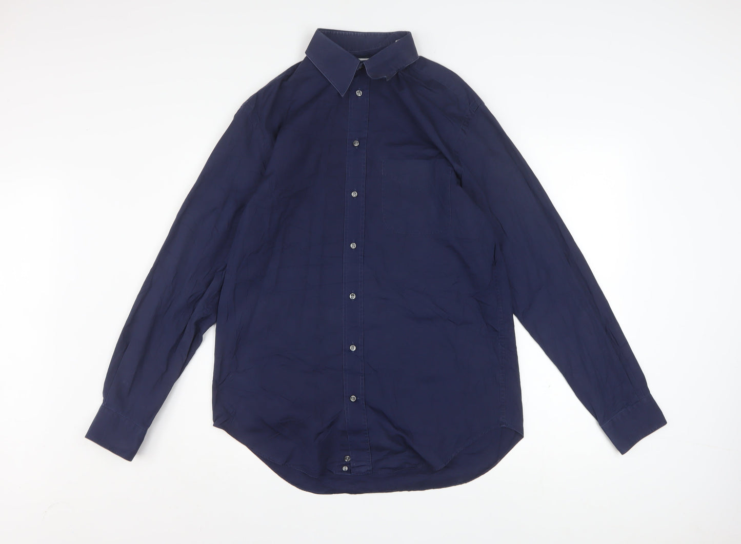 Armani Collezioni Men's Blue 15.5 Regular Fit Long Sleeve Button-Up Shirt
