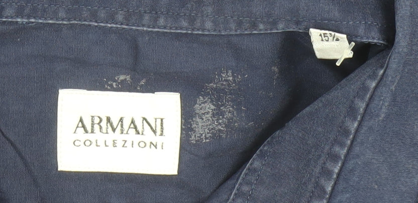 Armani Collezioni Men's Blue 15.5 Regular Fit Long Sleeve Button-Up Shirt