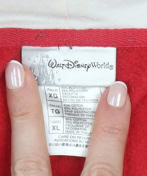 Walt Disney World Red Mickey Mouse Hoodie Women XL Pullover Fleece Sweatshirt