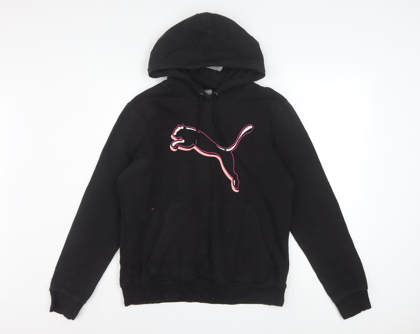 Puma Womens Black Large Pullover Hoodie With Pink Logo