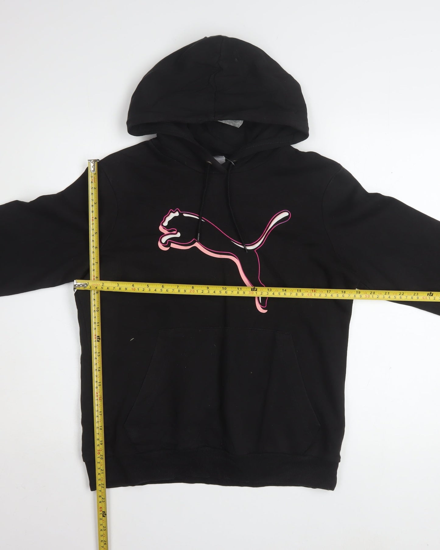 Puma Womens Black Large Pullover Hoodie With Pink Logo