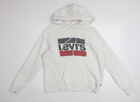Levi's Men's White Small Pullover Hoodie with Logo Print