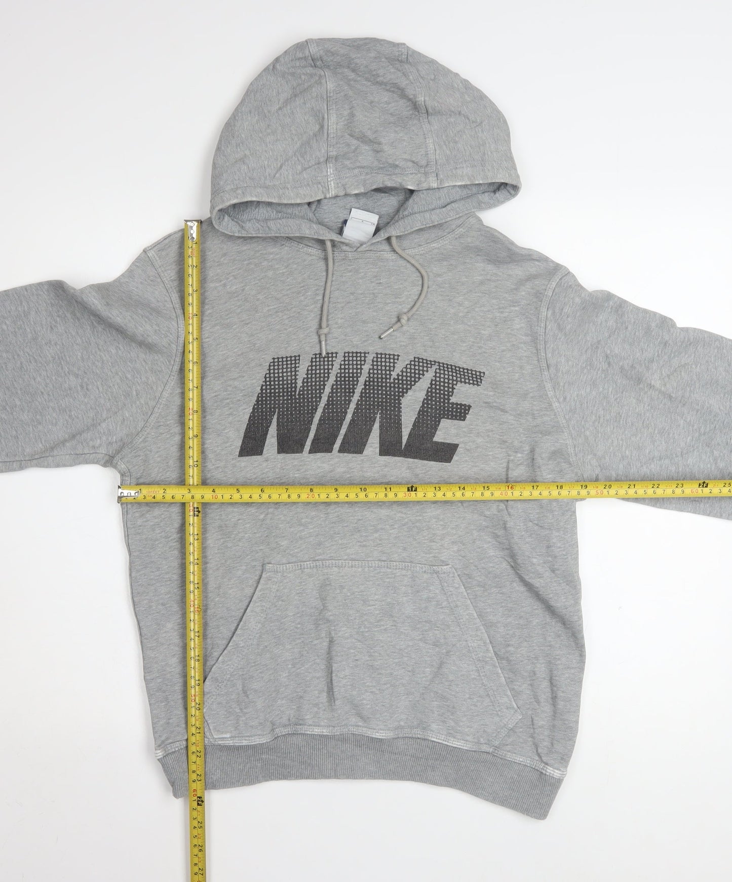 Nike Men Grey Pullover Hoodie Small Logo Graphic Cotton Blend
