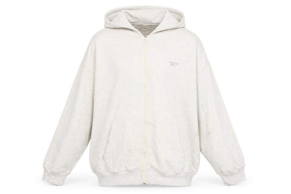 Reebok Men Beige Full Zip Hoodie 2XL Cotton Blend Lightweight