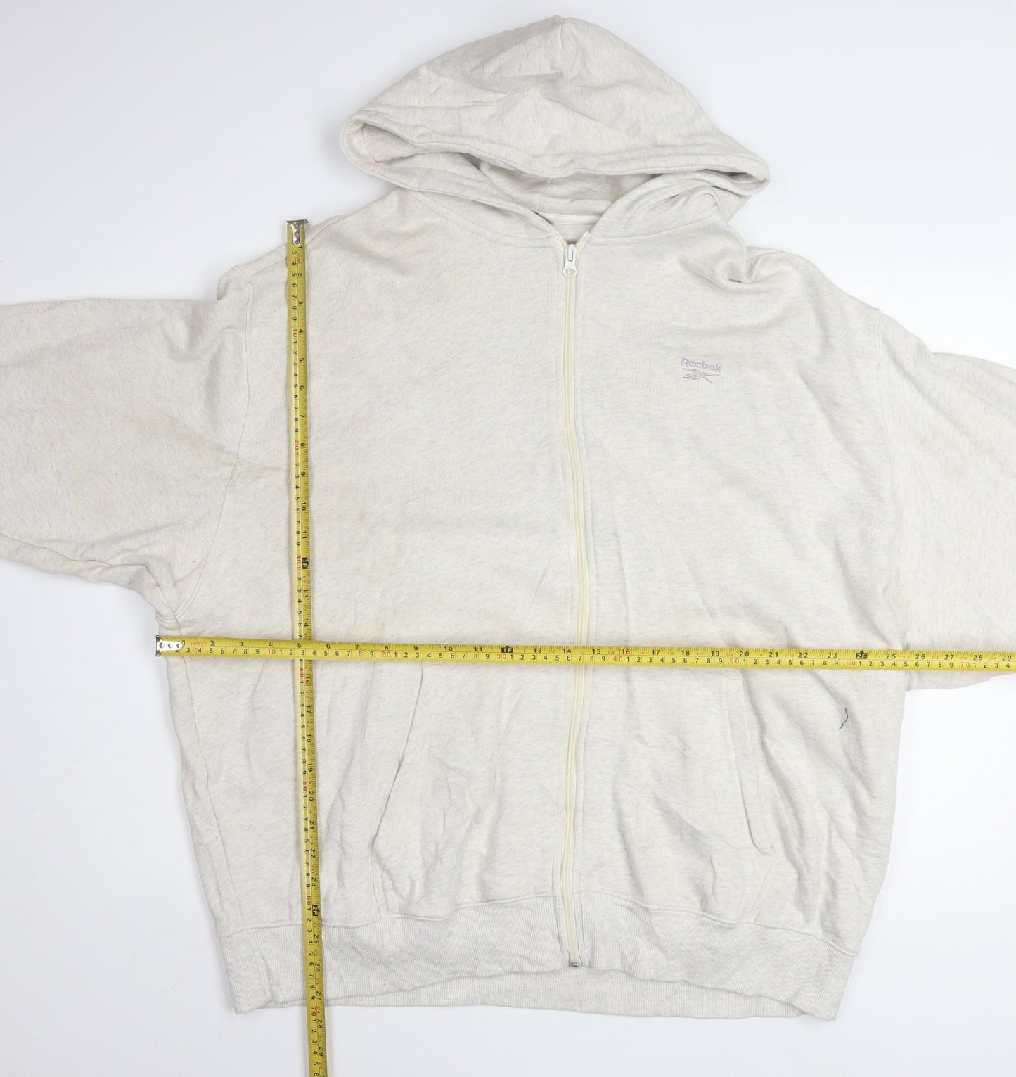 Reebok Men Beige Full Zip Hoodie 2XL Cotton Blend Lightweight