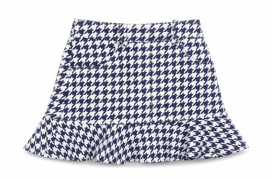 Sandro Women Blue Houndstooth Flare Short Skirt Size M