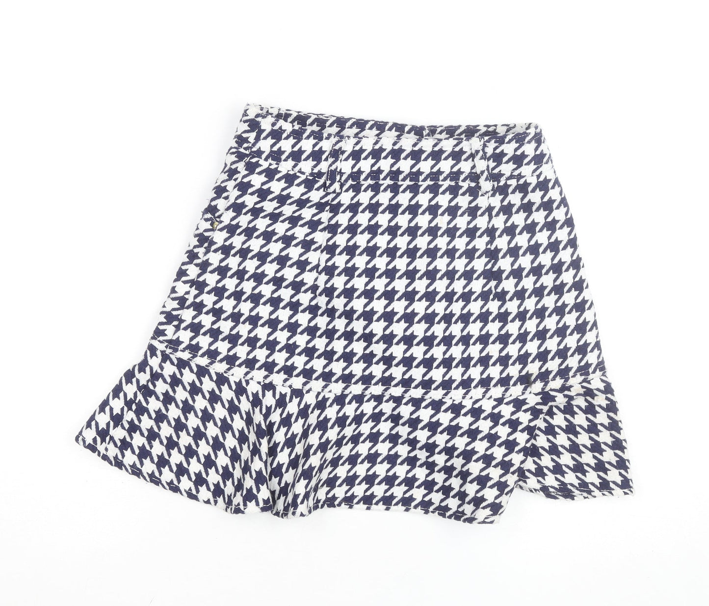 Sandro Women Blue Houndstooth Flare Short Skirt Size M