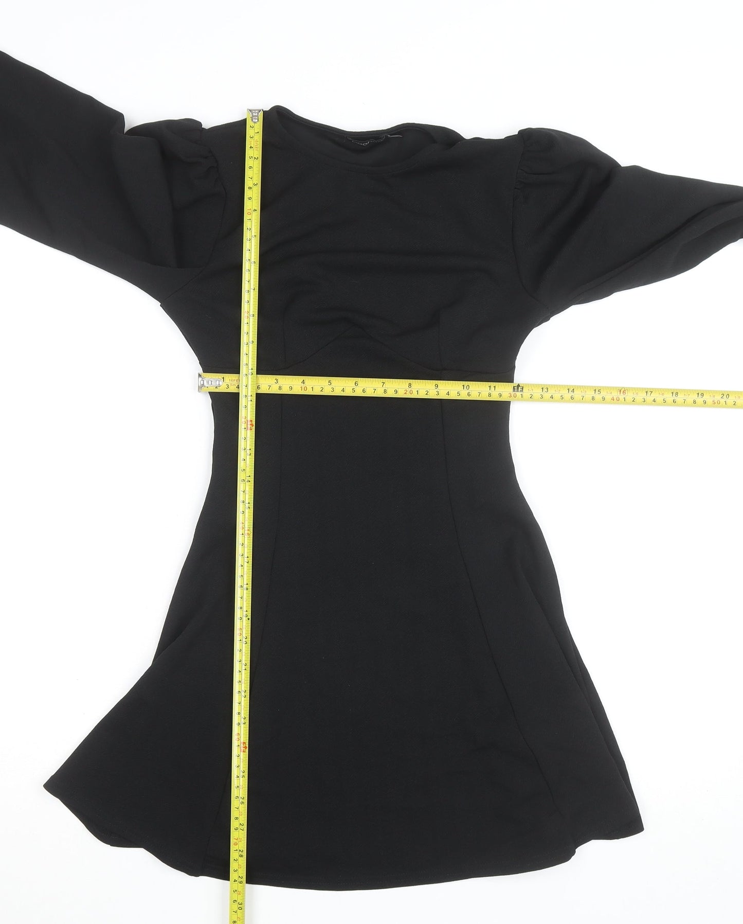 Boohoo Women’s Black Long Sleeve Puff A-Line Mini Dress Size 8