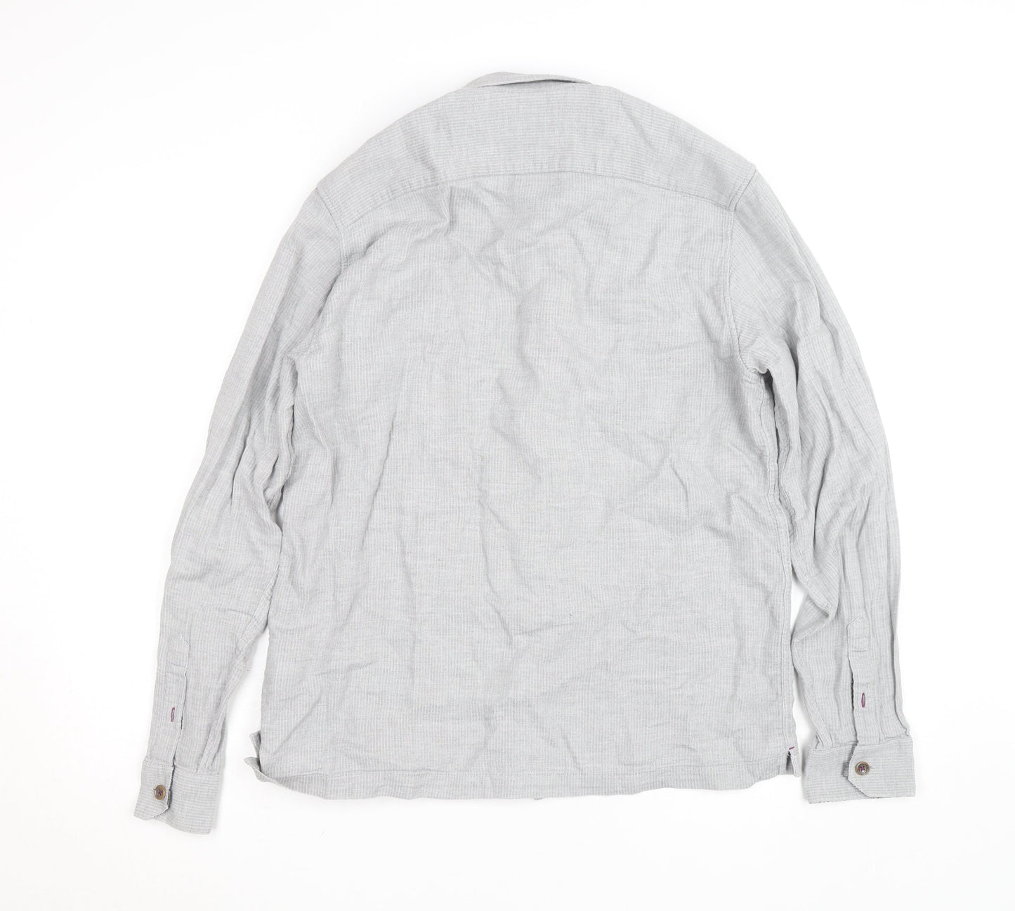Ted Baker Men's Grey Herringbone Cotton Long Sleeve Button-Up Shirt Size M