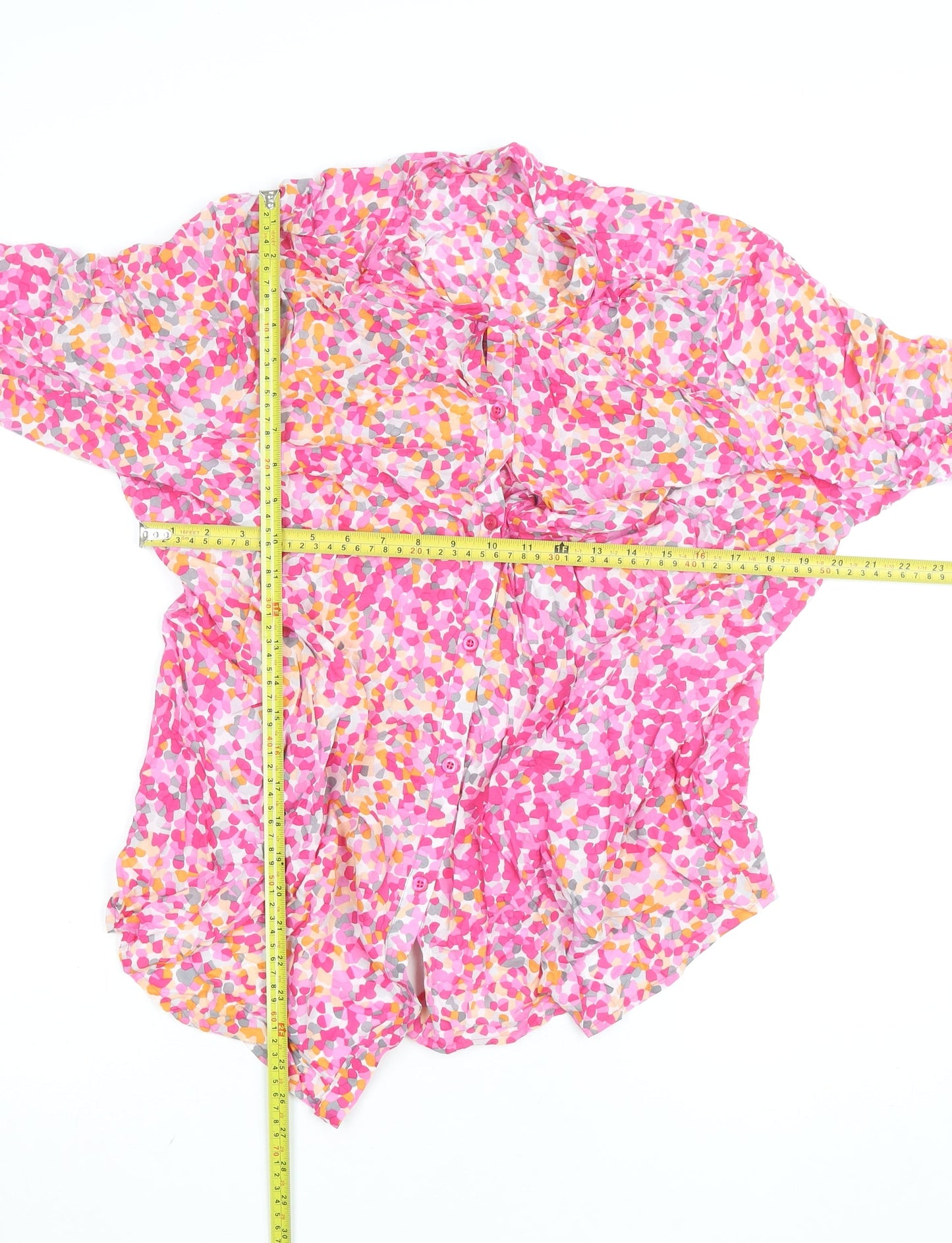 Rabe Womens Pink Floral Cotton 3/4 Sleeve Tunic Blouse Size 14
