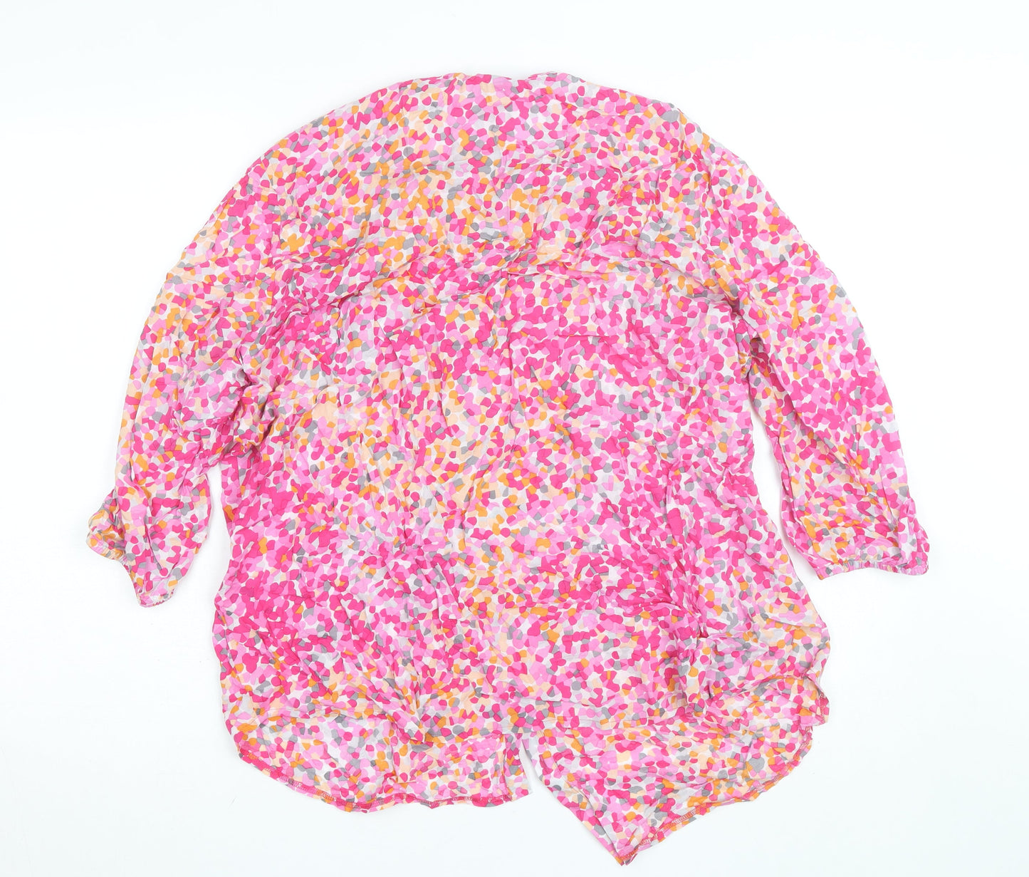 Rabe Womens Pink Floral Cotton 3/4 Sleeve Tunic Blouse Size 14