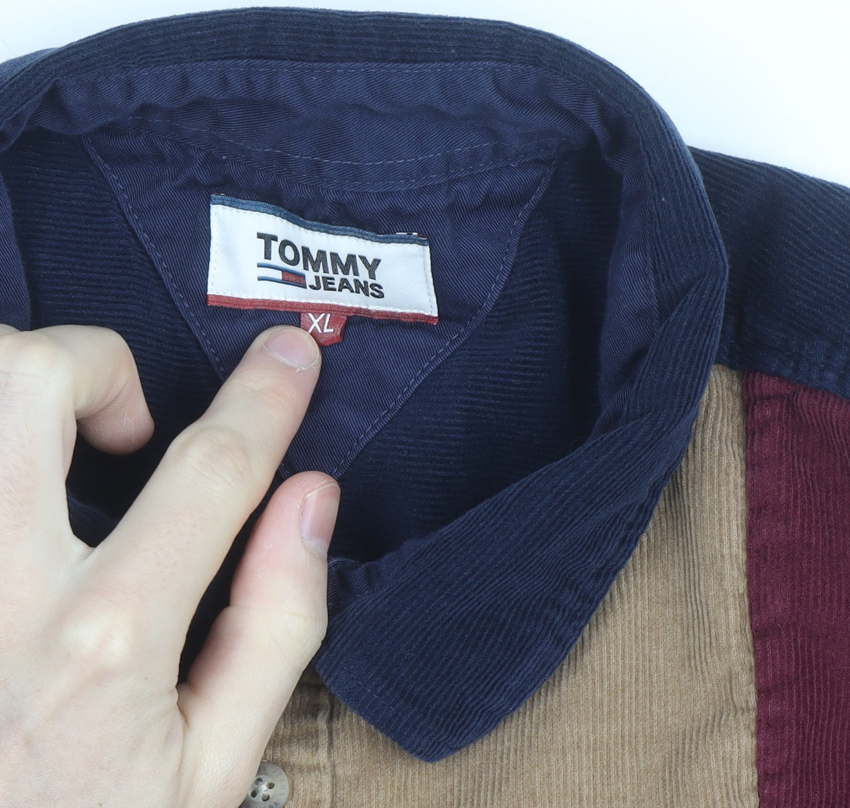 Tommy Jeans Men's Multicoloured Corduroy Button-Up Shirt XL
