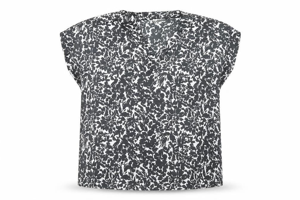 JDY Women's Black Floral V-Neck Short Sleeve Satin Blouse XL