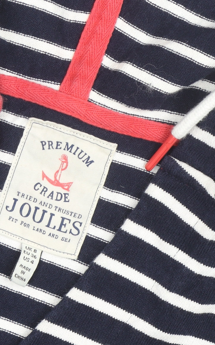 Joules Women Navy White Striped Hoodie Jumper UK 8 Cotton