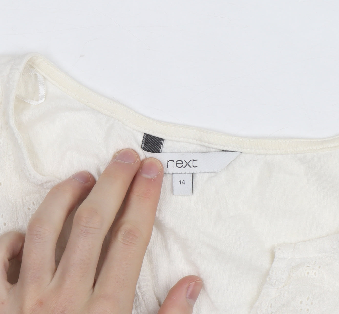 Next Women Ivory Cotton Embroidered Tunic Blouse Size 14