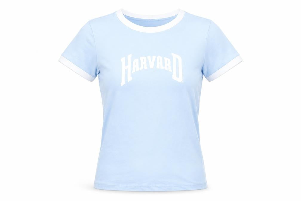 H&M Girls Blue Harvard Ringer T-Shirt XS Cotton Elastane Short Sleeve