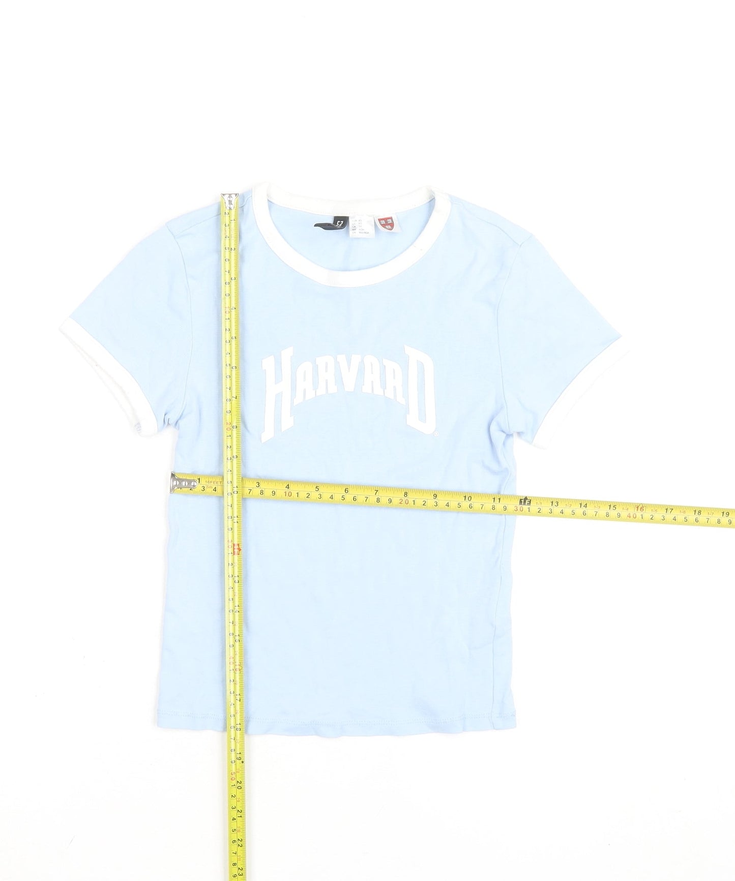 H&M Girls Blue Harvard Ringer T-Shirt XS Cotton Elastane Short Sleeve