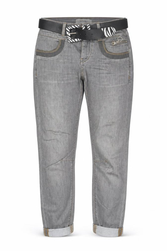 Mos Mosh Women's Grey Boyfriend Jeans with Belt Size M