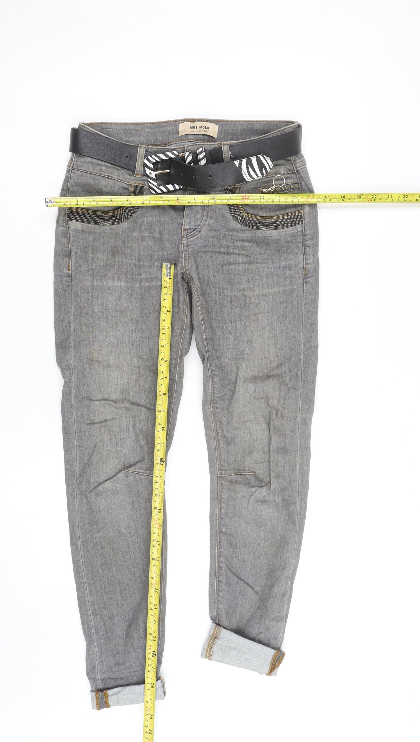 Mos Mosh Women's Grey Boyfriend Jeans with Belt Size M