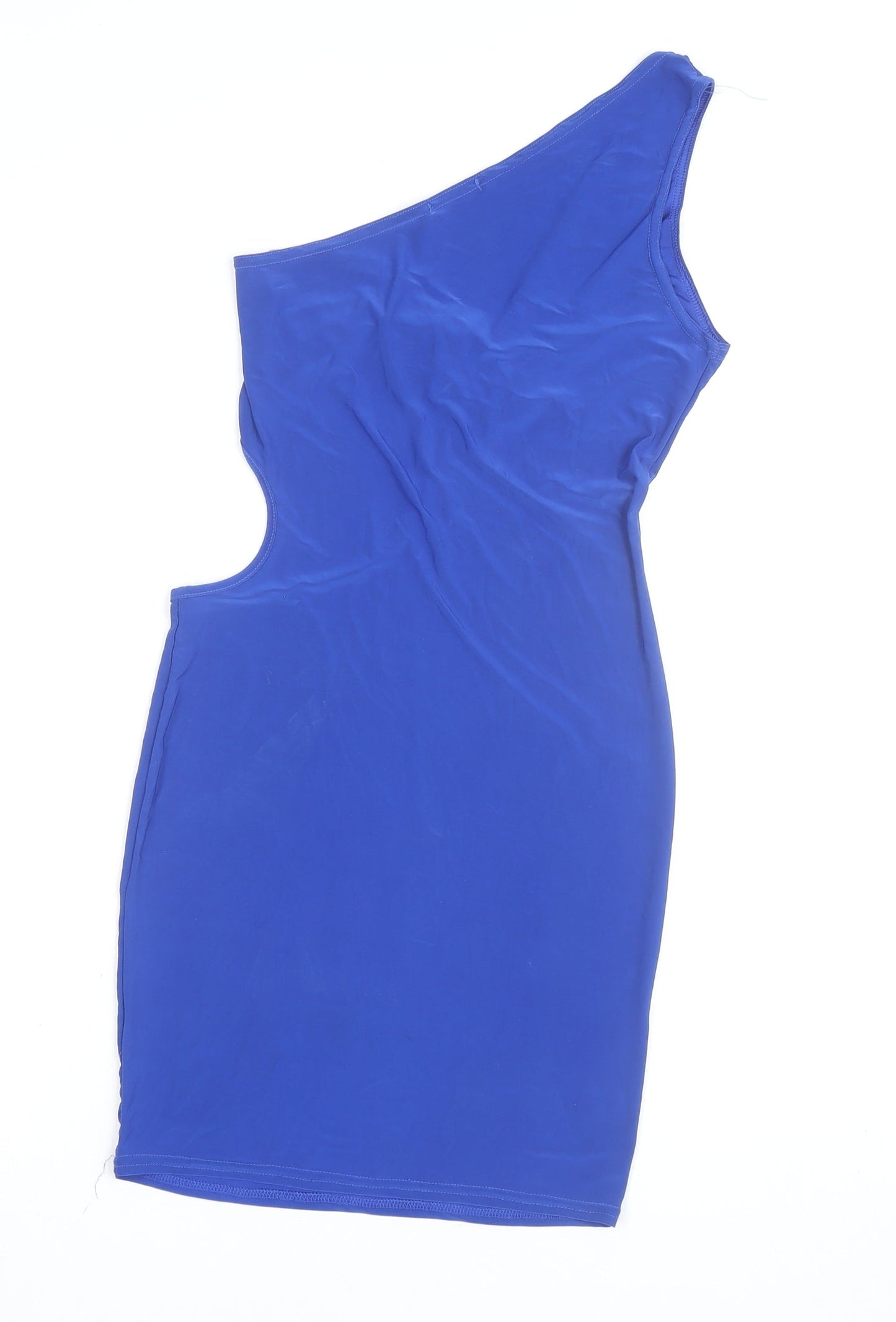 Boohoo Women Blue One Shoulder Bodycon Cut Out Dress Size M
