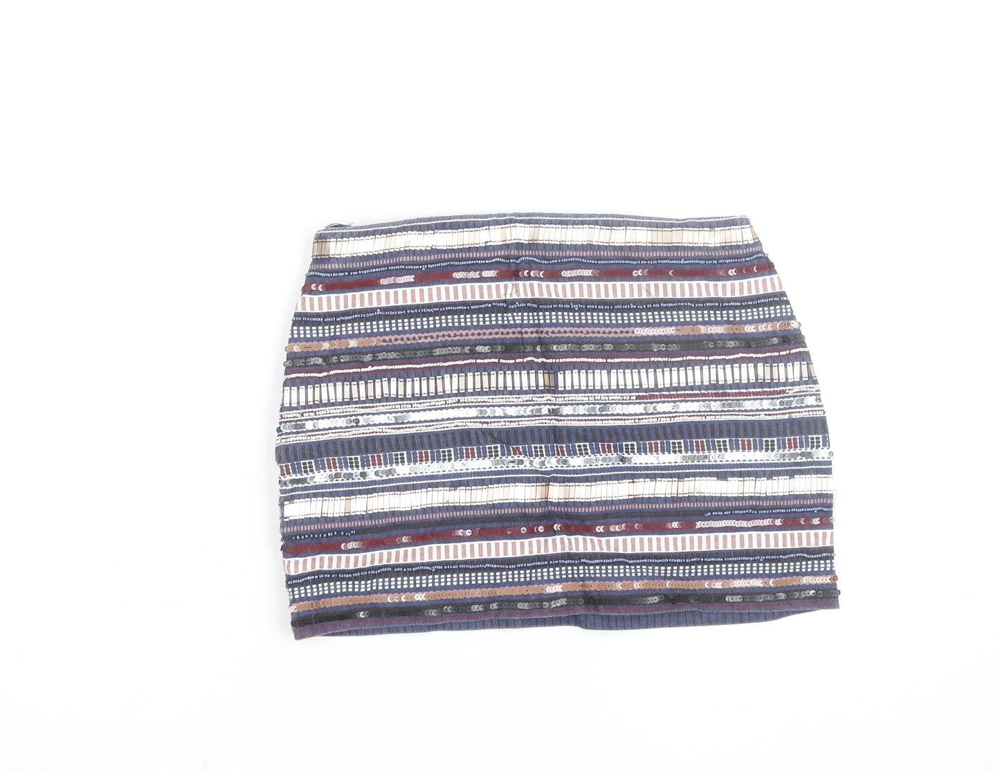 Zara Womens Multicoloured Sequin Striped Short Pencil Skirt Size S