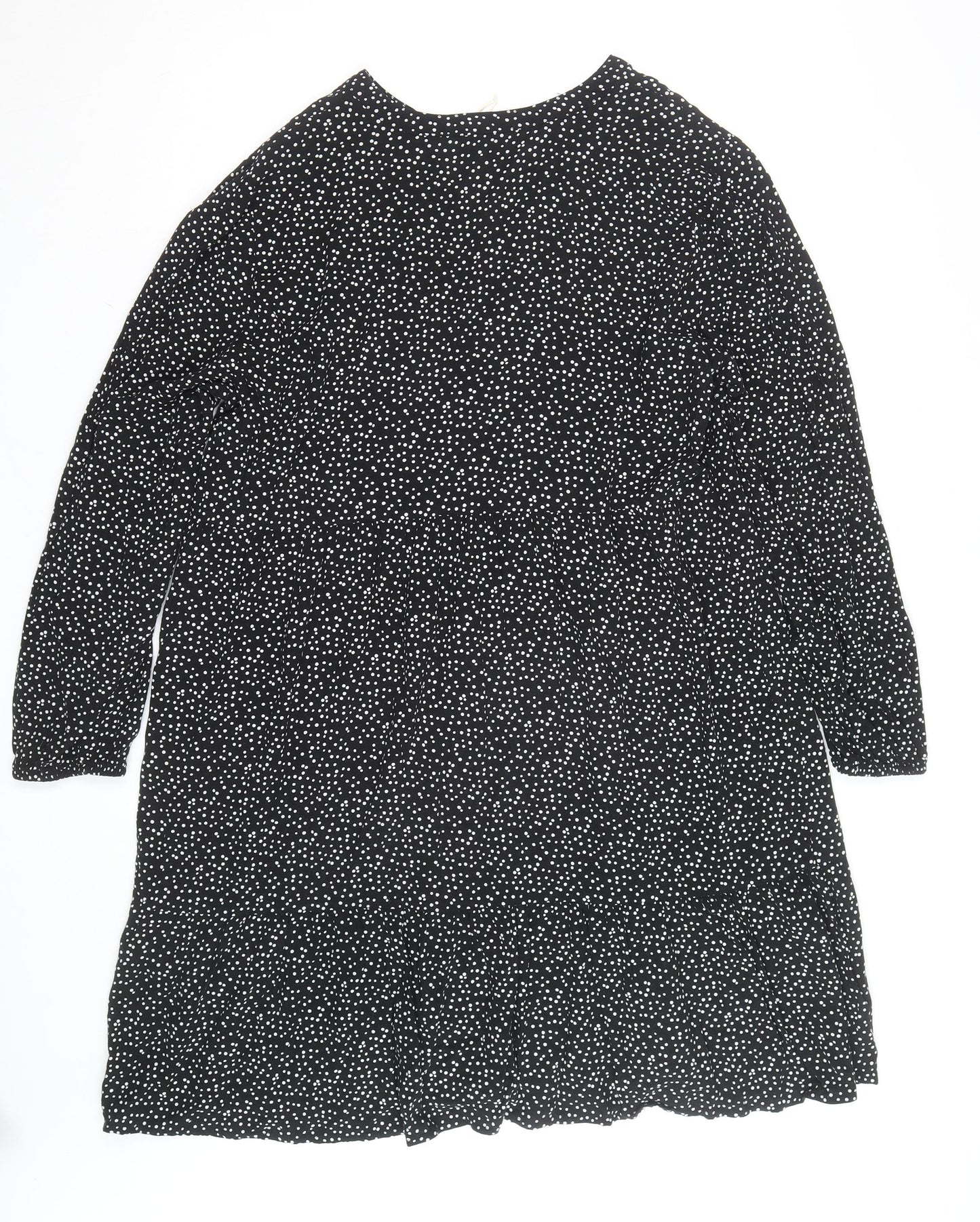 C&A Women Black Polka Dot V-Neck A-Line Dress Size 20
