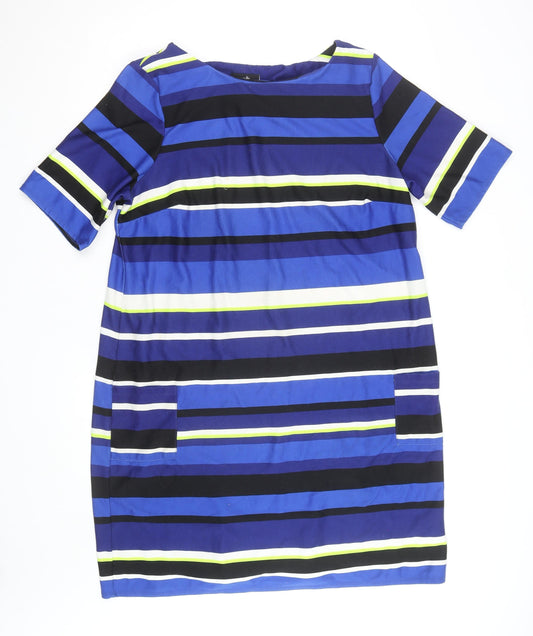 Wallis Women’s Blue Striped Shift Dress Size 18 Half Sleeve Workwear