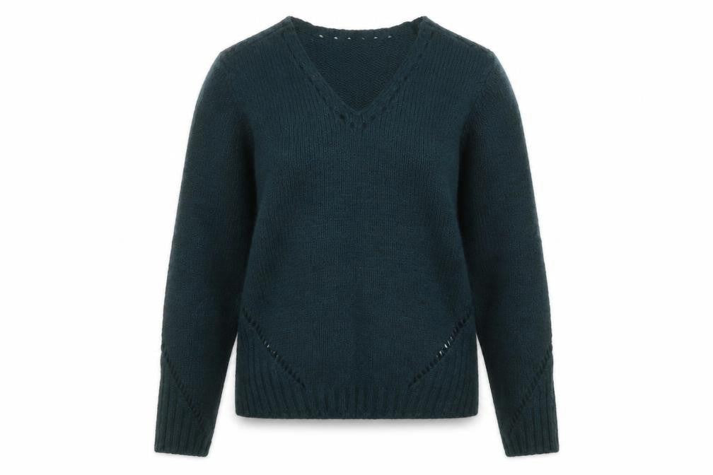Elora Women’s Green Chunky Knit V-Neck Pullover Jumper Size L