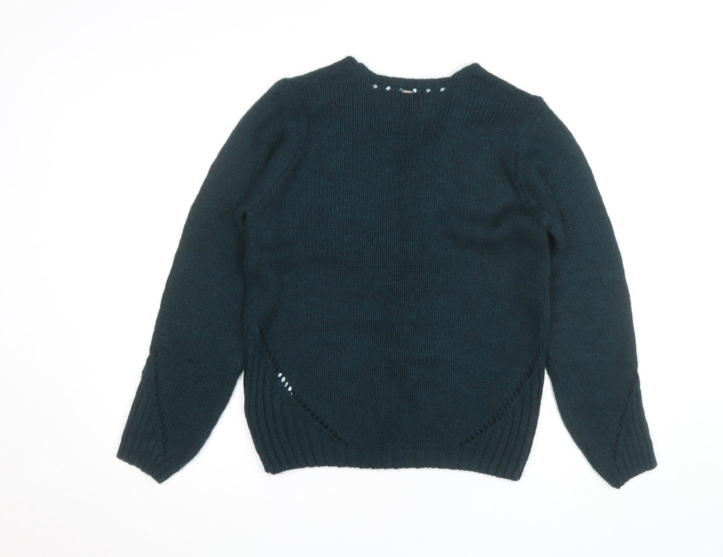 Elora Women’s Green Chunky Knit V-Neck Pullover Jumper Size L