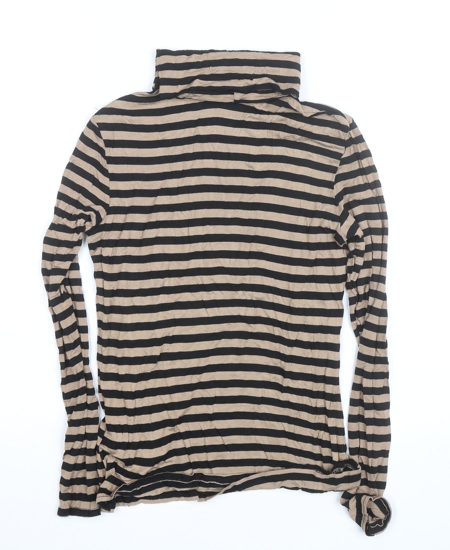New Look Women Beige Black Striped Roll Neck Long Sleeve Top Size 10