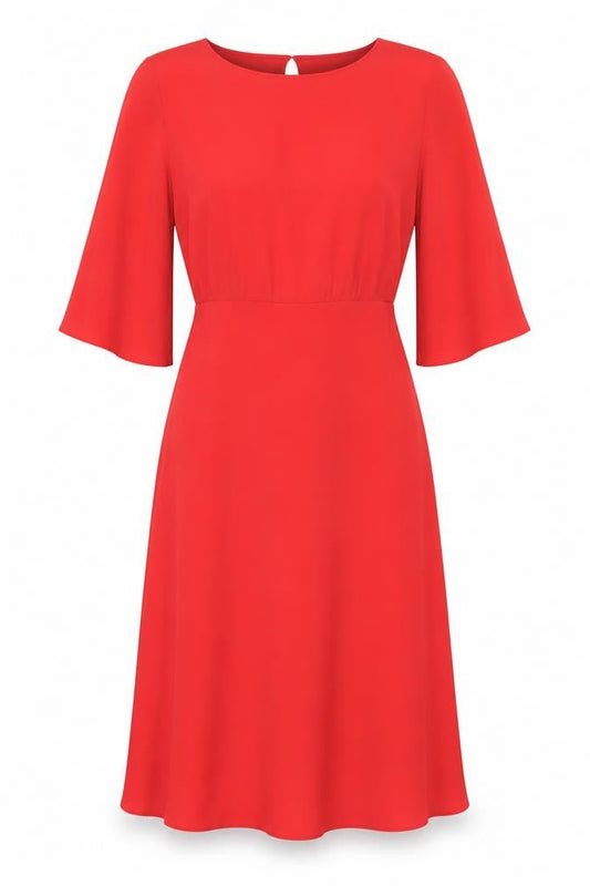 VILA Women Red A-Line Knee Length Dress Size 12 3/4 Sleeve