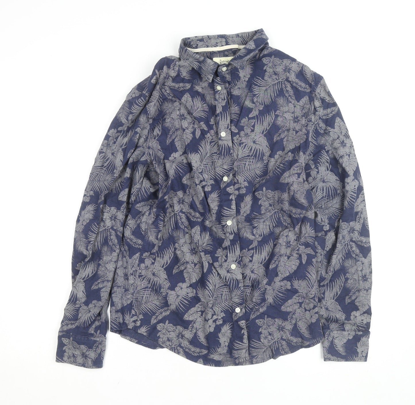 Stradivarius Men’s Blue Floral Cotton Linen Long Sleeve Button-Up Shirt Size M
