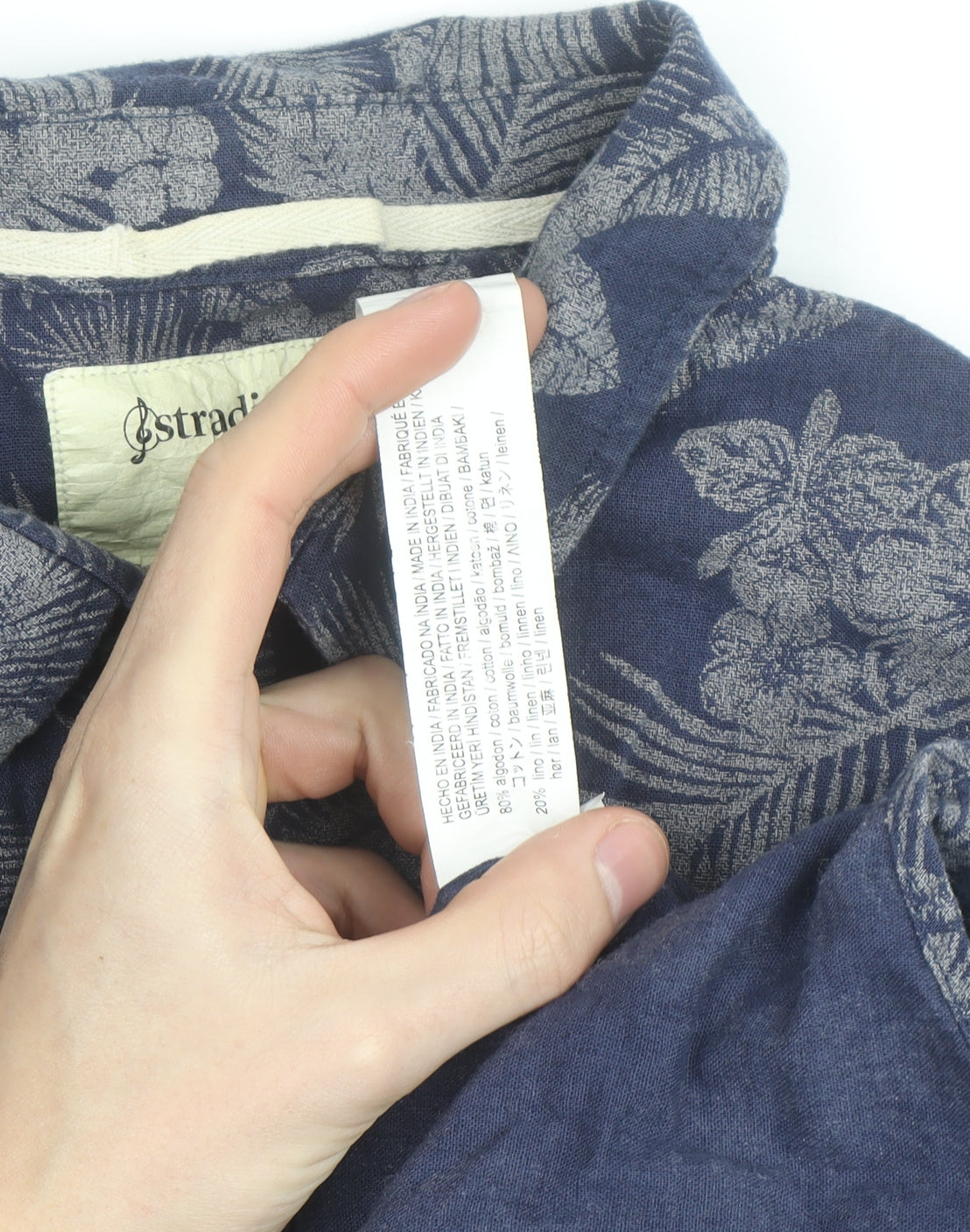 Stradivarius Men’s Blue Floral Cotton Linen Long Sleeve Button-Up Shirt Size M