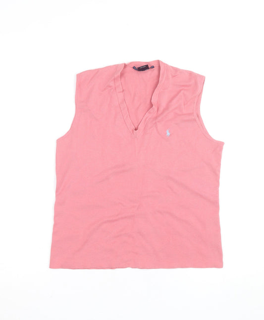 Ralph Lauren Women Pink Cotton Sleeveless V-Neck Tank Top L